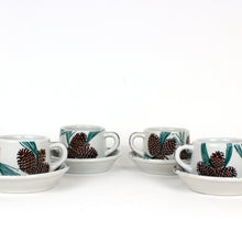 Load image into Gallery viewer, 4 Tepco "Needles and Pine" Pattern Cups & Saucers