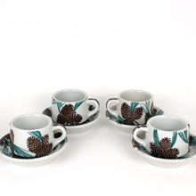 Load image into Gallery viewer, 4 Tepco "Needles and Pine" Pattern Cups & Saucers