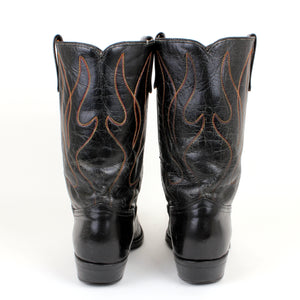 Vintage Acme Black Cowboy Boots With Fancy Inlaid Uppers