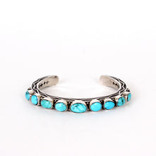 Load image into Gallery viewer, Sterling Silver Stamped Cuff With Turquoise by Sunshine Reeves