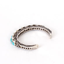 Load image into Gallery viewer, Sterling Silver Stamped Cuff With Turquoise by Sunshine Reeves