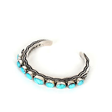 Load image into Gallery viewer, Sterling Silver Stamped Cuff With Turquoise by Sunshine Reeves
