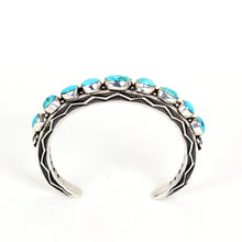 Load image into Gallery viewer, Sterling Silver Stamped Cuff With Turquoise by Sunshine Reeves