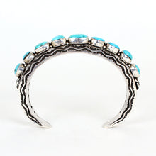 Load image into Gallery viewer, Sterling Silver Stamped Cuff With Turquoise by Sunshine Reeves