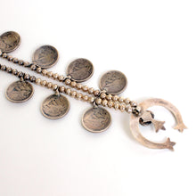 Load image into Gallery viewer, Vintage Sterling Silver & Turquoise Walking Liberty Coin Squash Blossom Necklace