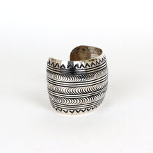 Load image into Gallery viewer, Sterling Silver Jewelry Large Stamped Cuff Bracelet by Navajo Artist Carson Blackgoat
