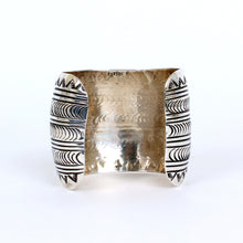 Load image into Gallery viewer, Sterling Silver Jewelry Large Stamped Cuff Bracelet by Navajo Artist Carson Blackgoat