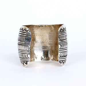 Sterling Silver Jewelry Large Stamped Cuff Bracelet by Navajo Artist Carson Blackgoat