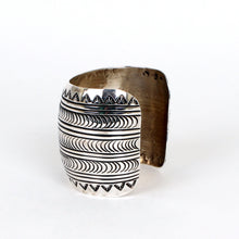 Load image into Gallery viewer, Sterling Silver Jewelry Large Stamped Cuff Bracelet by Navajo Artist Carson Blackgoat
