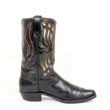 Load image into Gallery viewer, Vintage Acme Black Cowboy Boots With Fancy Inlaid Uppers