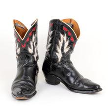 Load image into Gallery viewer, STOLEN 6/21/24 Vintage Goding Black Cowboy Boots With Fancy Uppers in Red and White