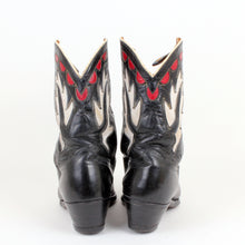 Load image into Gallery viewer, STOLEN 6/21/24 Vintage Goding Black Cowboy Boots With Fancy Uppers in Red and White