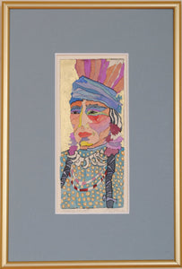 Framed Watercolor Native American Portrait by Linda Lucy Lunde