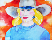 Load image into Gallery viewer, Original Blonde Cowgirl Watercolor by Linda Lucy Lunde