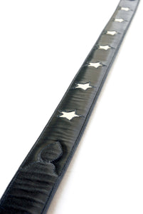 Handmade Black Leather Belt with Stars Inlaid Designs sz 42"