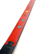 Load image into Gallery viewer, Handmade Red Leather Belt with Floral &amp; Diamond Inlaid Designs sz 42-1/2&quot;