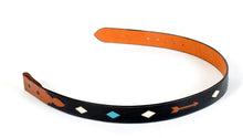 Load image into Gallery viewer, Black Handmade Belt with Diamond & Arrrow Inlaid Designs sz 38-1/2"