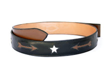Load image into Gallery viewer, Handmade Inlaid Black Leather Belt with Arrows & Stars sz 40"