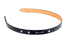 Load image into Gallery viewer, Handmade Inlaid Black Leather Belt with Arrows & Stars sz 40"