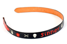Load image into Gallery viewer, Custom Leather Belt With "Sinner" Inlaid Design
