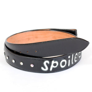 Black Handmade Leather Belt "Spoiled" Inlaid Design sz 34"
