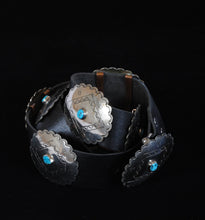 Load image into Gallery viewer, Vintage Concho Belt with Stamped Silver and Turquoise