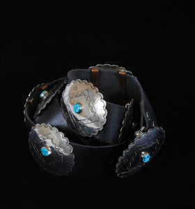 Vintage Concho Belt with Stamped Silver and Turquoise