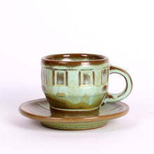 Load image into Gallery viewer, Frankoma Prairie Green Glazed Wagon Wheel Cups & Saucers