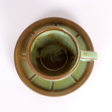 Load image into Gallery viewer, Frankoma Prairie Green Glazed Wagon Wheel Cups & Saucers