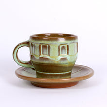 Load image into Gallery viewer, Frankoma Prairie Green Glazed Wagon Wheel Cups & Saucers