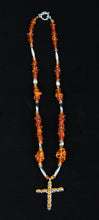 Load image into Gallery viewer, Amber & Silver Cross Necklace