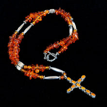 Load image into Gallery viewer, Amber & Silver Cross Necklace
