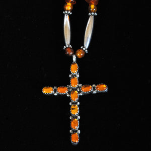 Amber & Silver Cross Necklace
