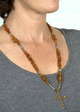 Load image into Gallery viewer, Amber & Silver Cross Necklace