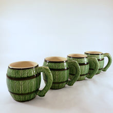 Load image into Gallery viewer, Vintage Set of 4 Faux Bois Barrel Style Ceramic Mugs