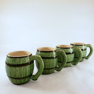 Vintage Set of 4 Faux Bois Barrel Style Ceramic Mugs
