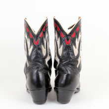 Load image into Gallery viewer, Vintage Goding Black Cowboy Boots With Fancy Uppers in Red and White