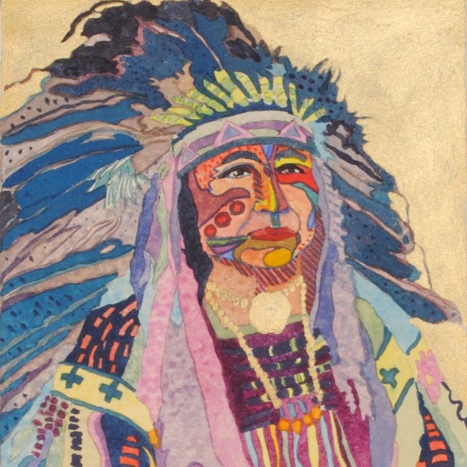 Indian Chief Original Art Painting by Linda Lucy Lunde