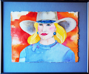 Original Blonde Cowgirl Watercolor by Linda Lucy Lunde