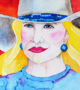 Original Blonde Cowgirl Watercolor by Linda Lucy Lunde