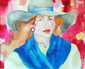 Cowgirl Watercolor Original by Linda Lucy Lunde