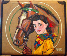 Load image into Gallery viewer, Cowgirl Portrait Painting on Vintage Suit Case by Shawna June Lee