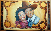 Load image into Gallery viewer, Cowboys Sweetheart Painting on Vintage Suitcase by Shawna June Lee