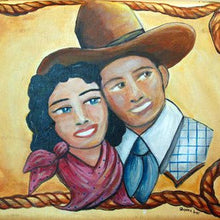 Load image into Gallery viewer, Cowboys Sweetheart Painting on Vintage Suitcase by Shawna June Lee
