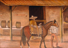 Load image into Gallery viewer, Mexican Folk Art Vintage Painting Horse in Village