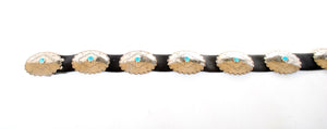 Vintage Concho Belt with Stamped Silver and Turquoise B100