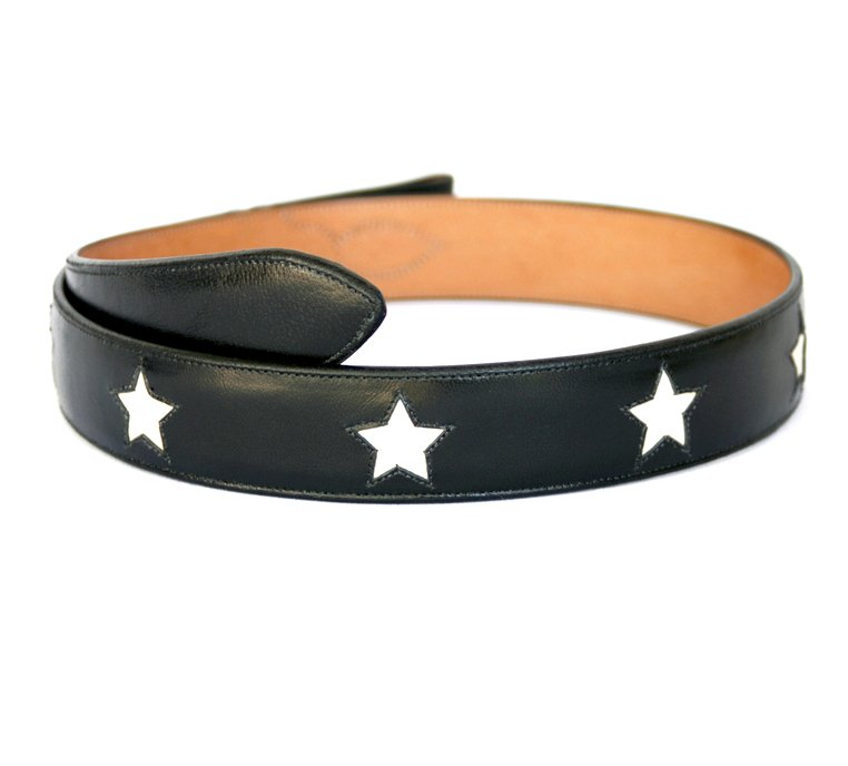 Handmade Black Leather Belt with Stars Inlaid Designs