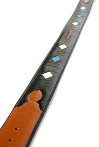 Black Handmade Belt with Diamond & Arrrow Inlaid Designs sz 38-1/2" BHA109
