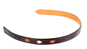 Handmade Brown Leather Belt with Arrow & Diamond Inlaid Designs sz 40-1/2"