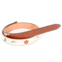 Load image into Gallery viewer, Handmade Leather Belt Cream with Inlaid Bluebird &amp; Floral Designs sz 38&quot; BHA115